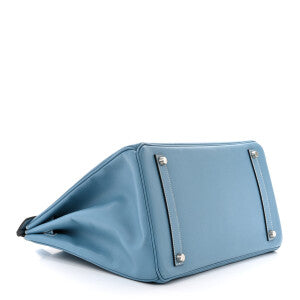 BOLSA HERMES BIRKIN 35 FERRAGEM PRATEADA AZUL CLARO