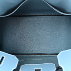 BOLSA HERMES BIRKIN 35 FERRAGEM PRATEADA AZUL CLARO