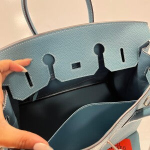 BOLSA HERMES BIRKIN 35 FERRAGEM PRATEADA AZUL CLARO