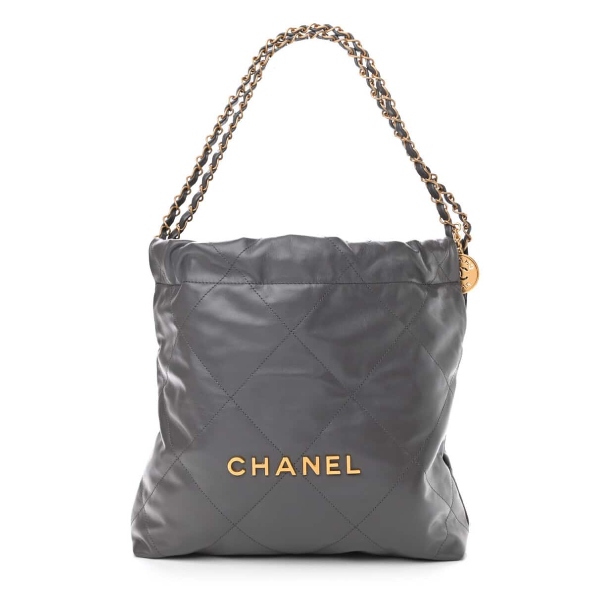 BOLSA CC 22 SHINY CALFSKIN MEDIA CINZA
