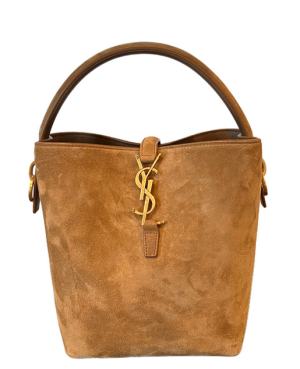 BOLSA SAINT LAURENT LE 37 BUCKET SUEDE MEDIA CARAMELO